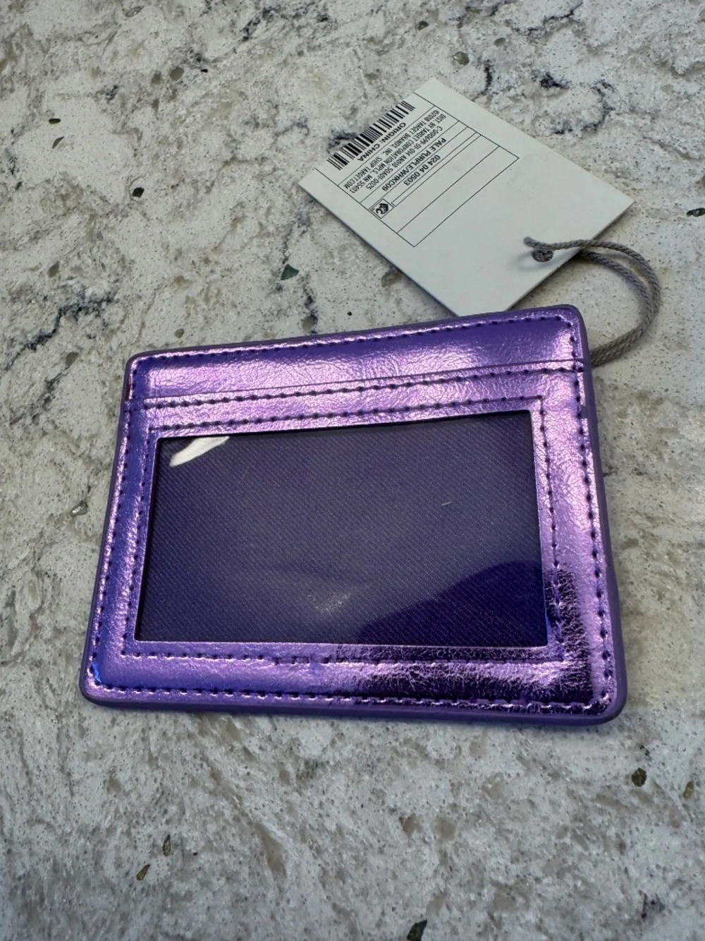 Target brand metallic purple faux leather card holder with clear id window